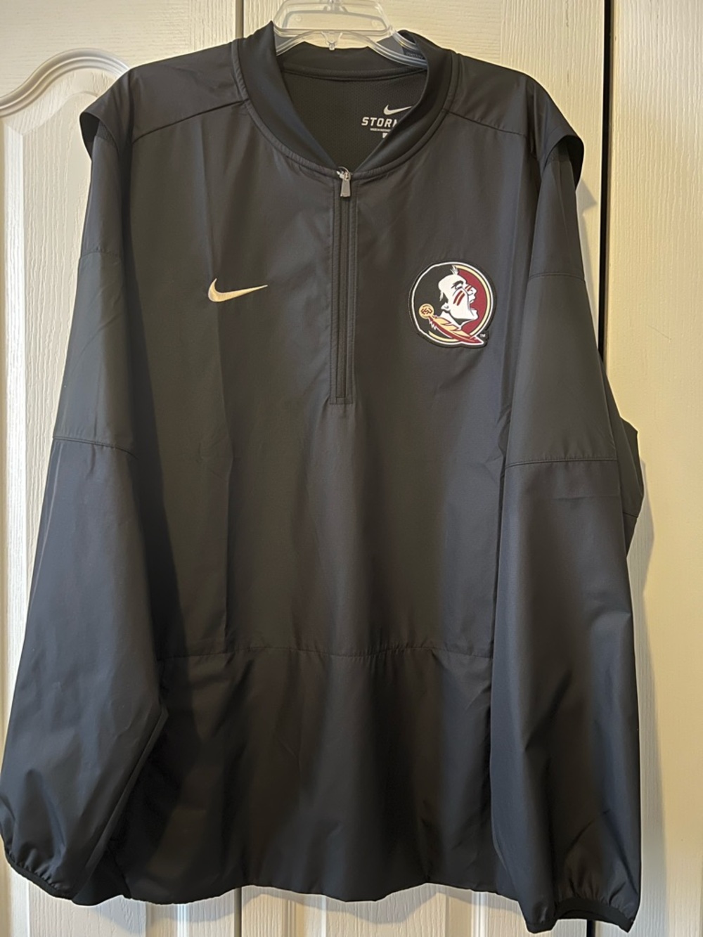 Nike Black Men's Windbreaker with White Swoosh and Red Accent Logo